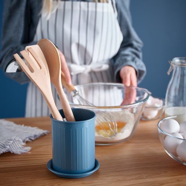 VÄLVÅRDAD cutlery stand, dark grey-blue/galvanised, 13 cm