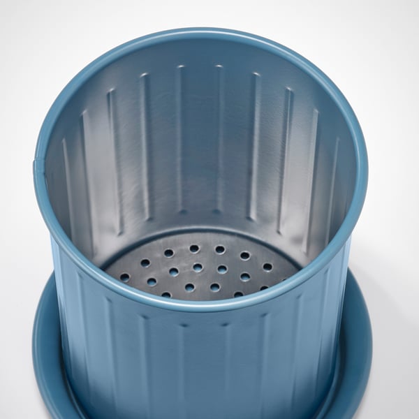 VÄLVÅRDAD cutlery stand, dark grey-blue/galvanised, 13 cm