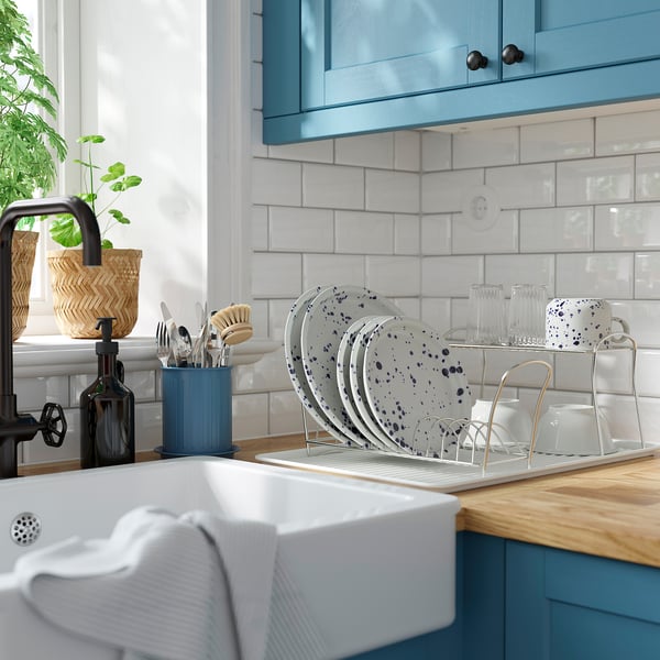 VÄLVÅRDAD cutlery stand, dark grey-blue/galvanised, 13 cm