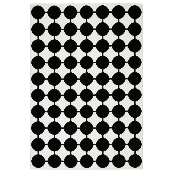 VÄNDPLATS rug, low pile, white/black dotted, 133x195 cm