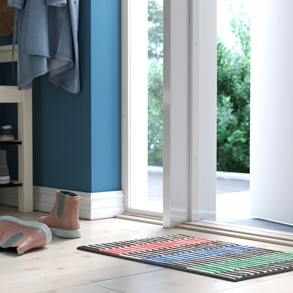 VÄNDPLATS door mat, multicolour/stripe, 40x60 cm