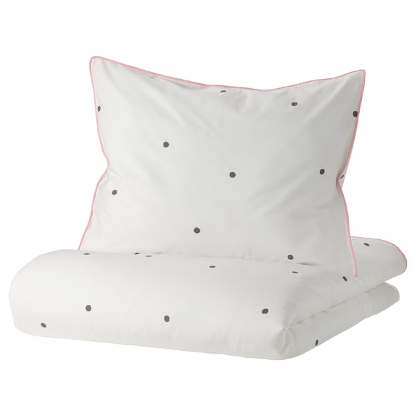 VÄNKRETS duvet cover and pillowcase, dot pattern white/pink, 150x200/50x80 cm