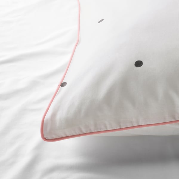 VÄNKRETS duvet cover and pillowcase, dot pattern white/pink, 150x200/50x80 cm