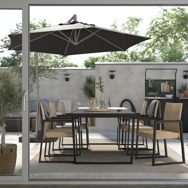 VÄRMANSÖ table+6 chairs, outdoor, dark grey/brown, 224 cm