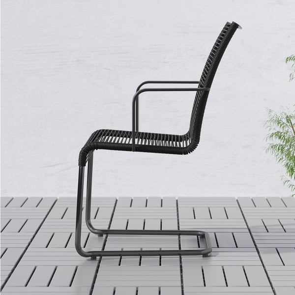 VÄSMAN chair with armrests, outdoor, black, 54x92x59 cm