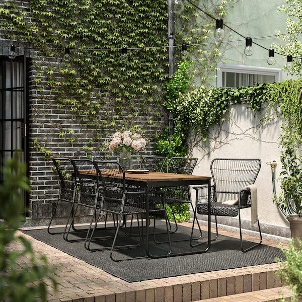 Ikea VÄSMAN / TALLSKÄR - Table+6 chairs arms, garden, extendable mordant light brown/anthracite,135x190/74 cm