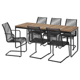 VÄSMAN / VÄSMAN table+6 chairs w armrests, outdoor, extendable light brown stained/black, 135x190/74 cm