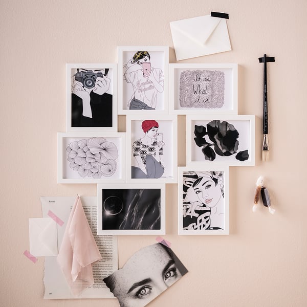 VÄXBO collage frame for 8 photos, white, 13x18 cm