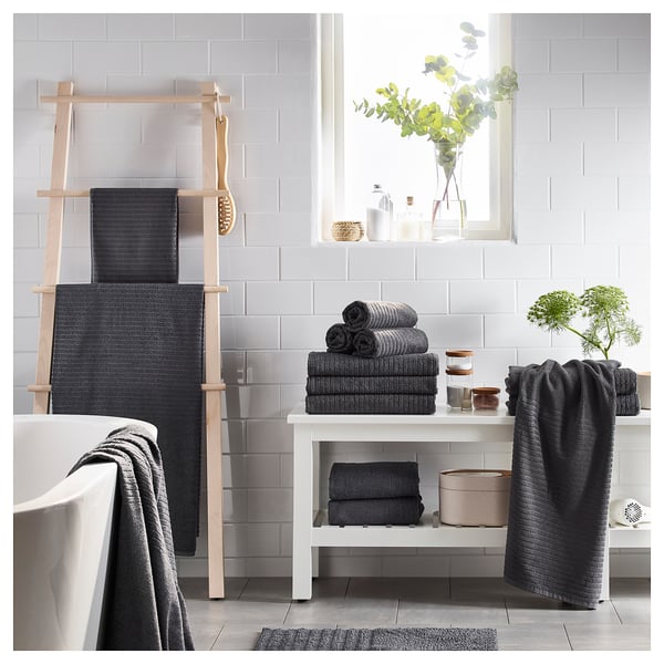 VÅGSJÖN hand towel, dark grey, 50x100 cm