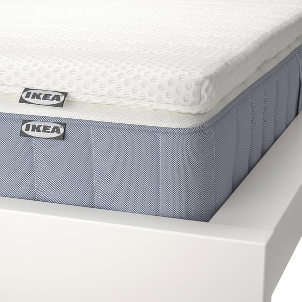 VALEVÅG mattress and mattress pad, firm light blue/Nisseholm white, 140x200 cm