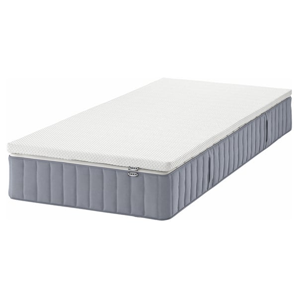 VALEVÅG mattress and mattress pad, firm light blue/Nordberget white, 90x200 cm