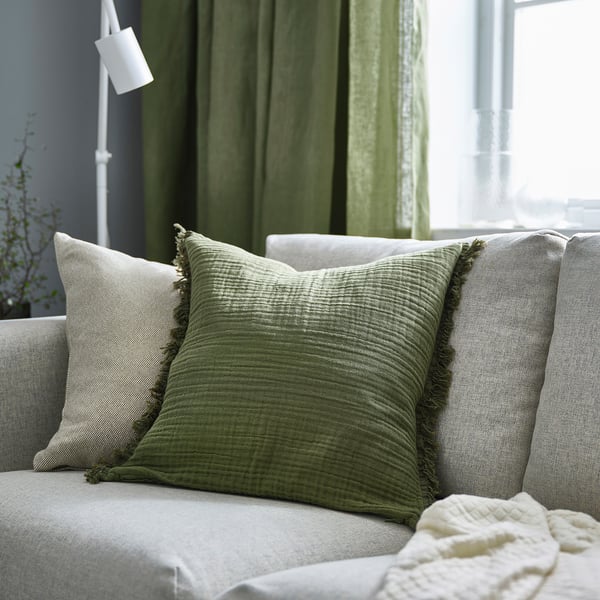 VALLKRASSING cushion cover, grey-green, 50x50 cm