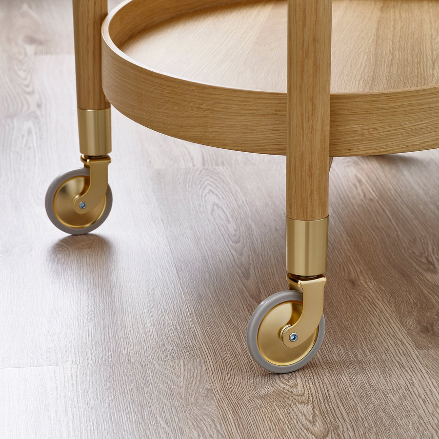 VALNÄS trolley table with storage, oak veneer, 76x56 cm