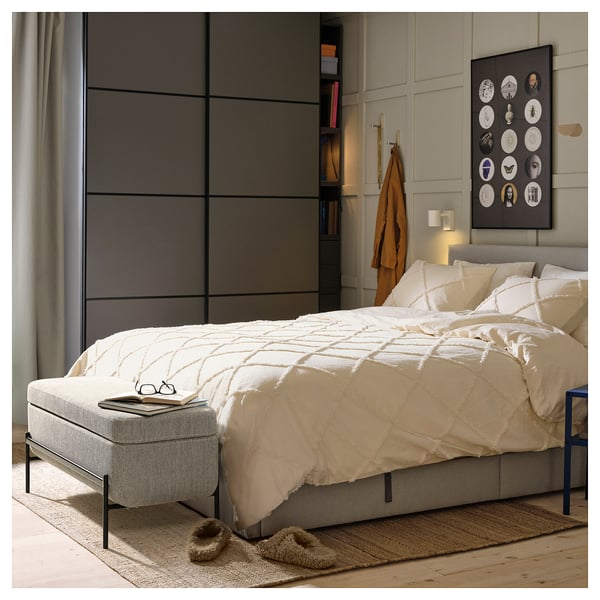 VALTORP bench, with storage/Viarp beige/brown, 103 cm