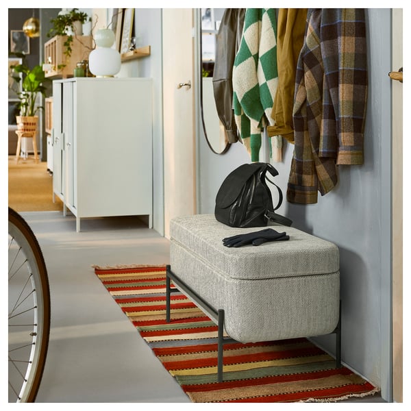 VALTORP bench, with storage/Viarp beige/brown, 103 cm