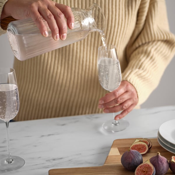 VARDAGEN carafe, clear glass/patterned, 1.0 l