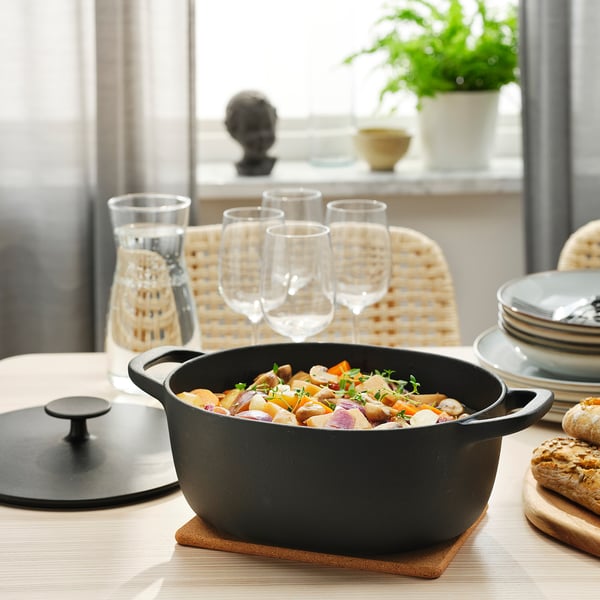 VARDAGEN casserole with lid, enamelled cast iron matt/black, 5 l