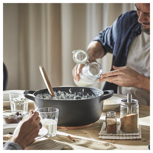 VARDAGEN casserole with lid, enamelled cast iron matt/black, 5 l