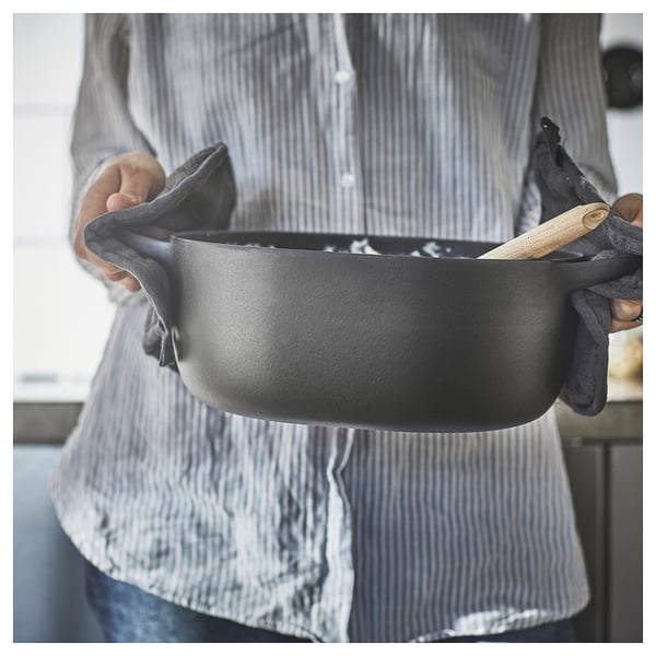 VARDAGEN casserole with lid, enamelled cast iron matt/black, 5 l