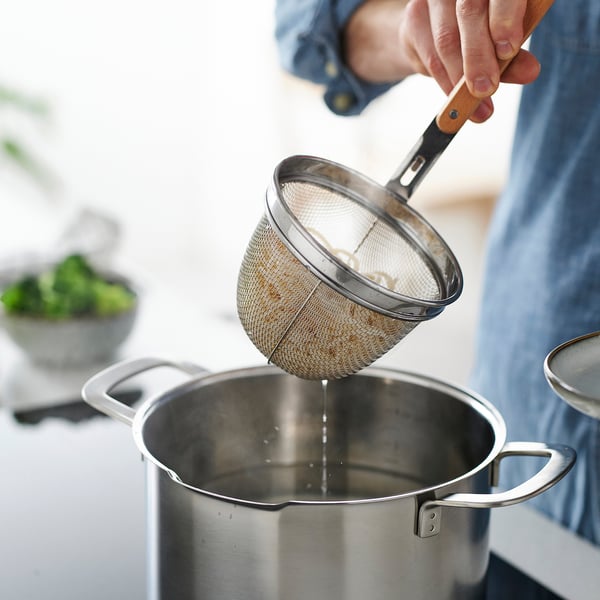VARDAGEN noodle strainer, stainless steel/beech, 30 cm