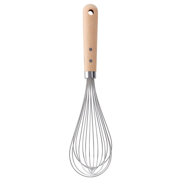 VARDAGEN balloon whisk, stainless steel/beech, 30 cm