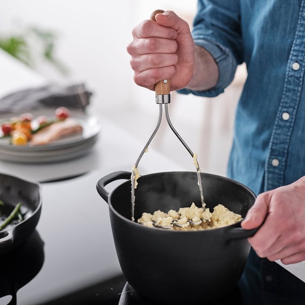 VARDAGEN potato masher, stainless steel/beech, 30 cm