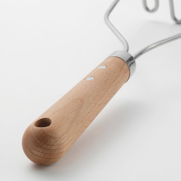 VARDAGEN potato masher, stainless steel/beech, 30 cm