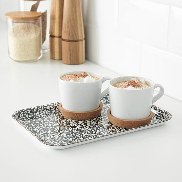 VÅRKUL tray, black/patterned, 28x20 cm