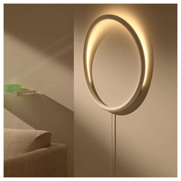 VARMBLIXT LED wall lamp, white metal/circle, 50 cm