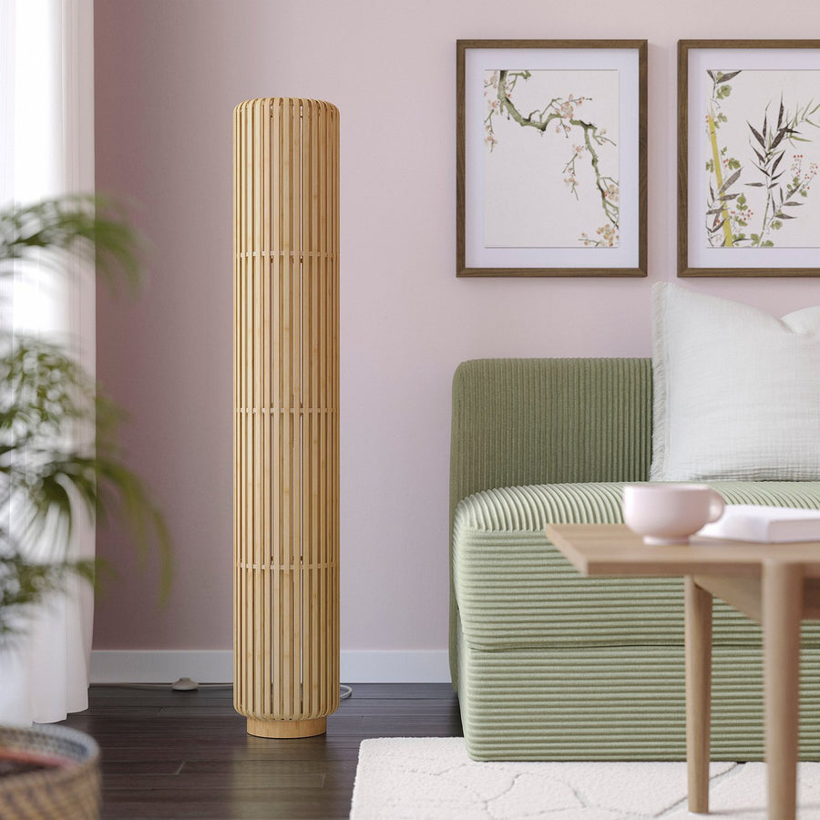 VARPTROSS floor lamp, bamboo, 118 cm