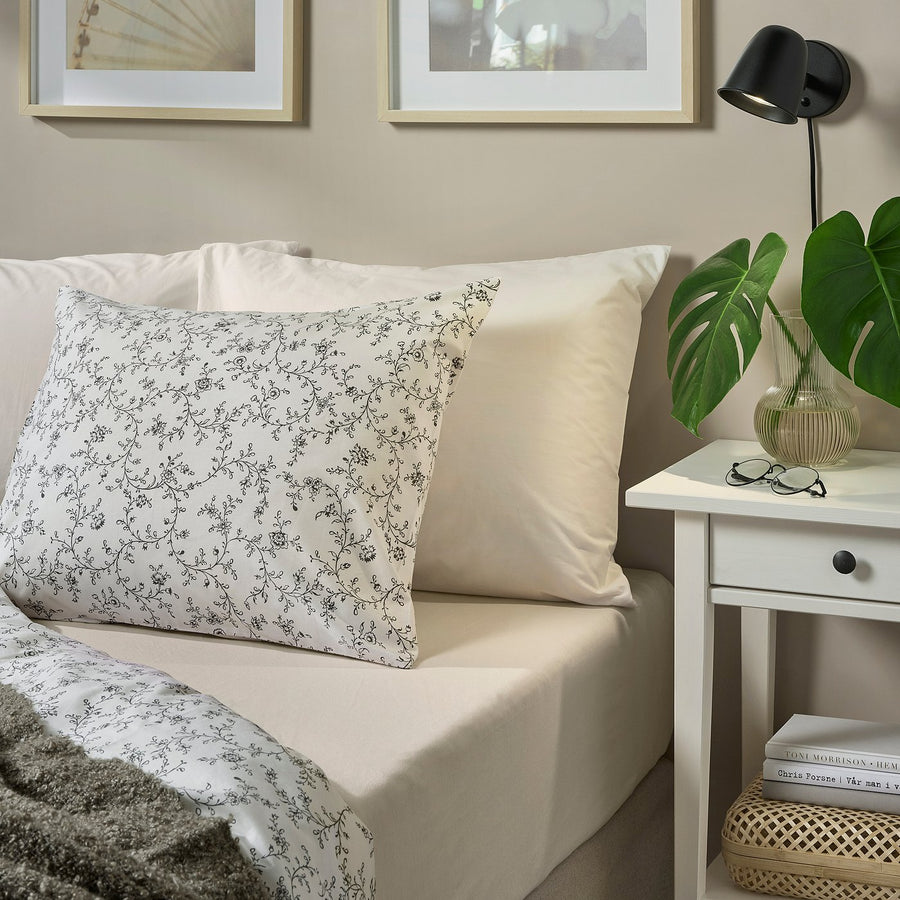 VÅRVIAL fitted sheet, beige, 80x200 cm