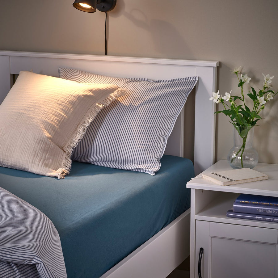 VÅRVIAL fitted sheet, blue, 90x200 cm