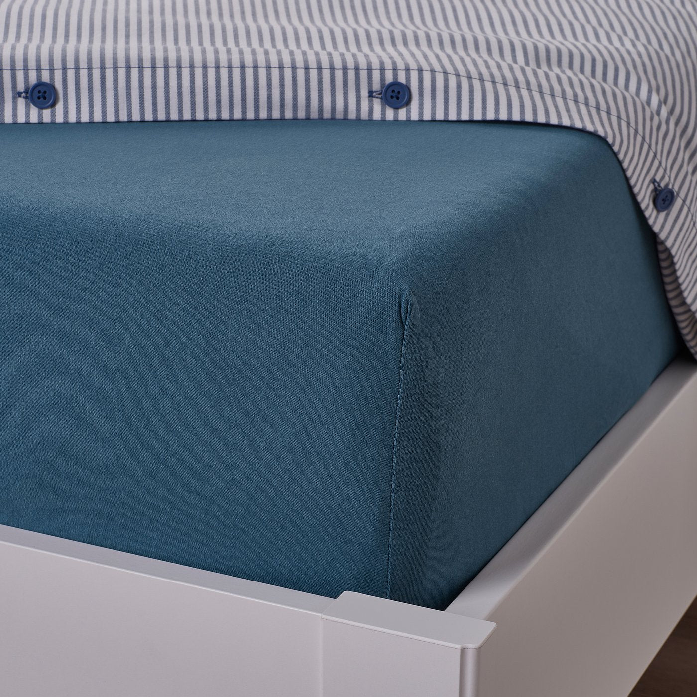 VÅRVIAL fitted sheet, blue, 90x200 cm