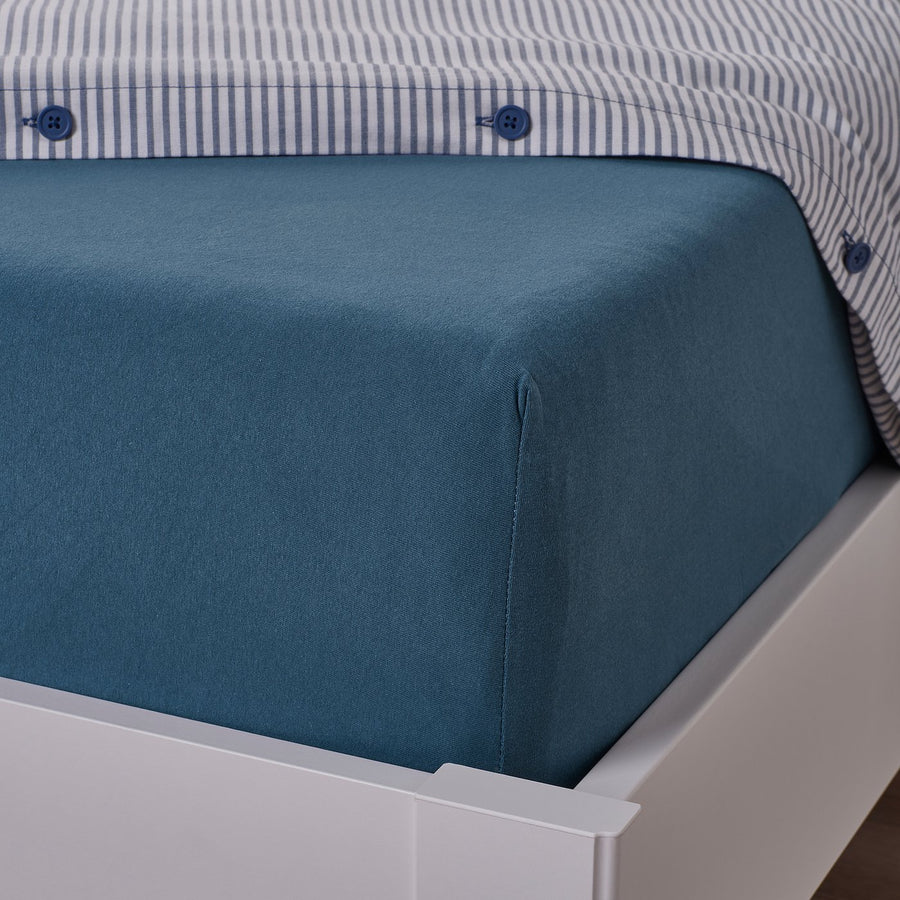 VÅRVIAL fitted sheet, blue, 90x200 cm