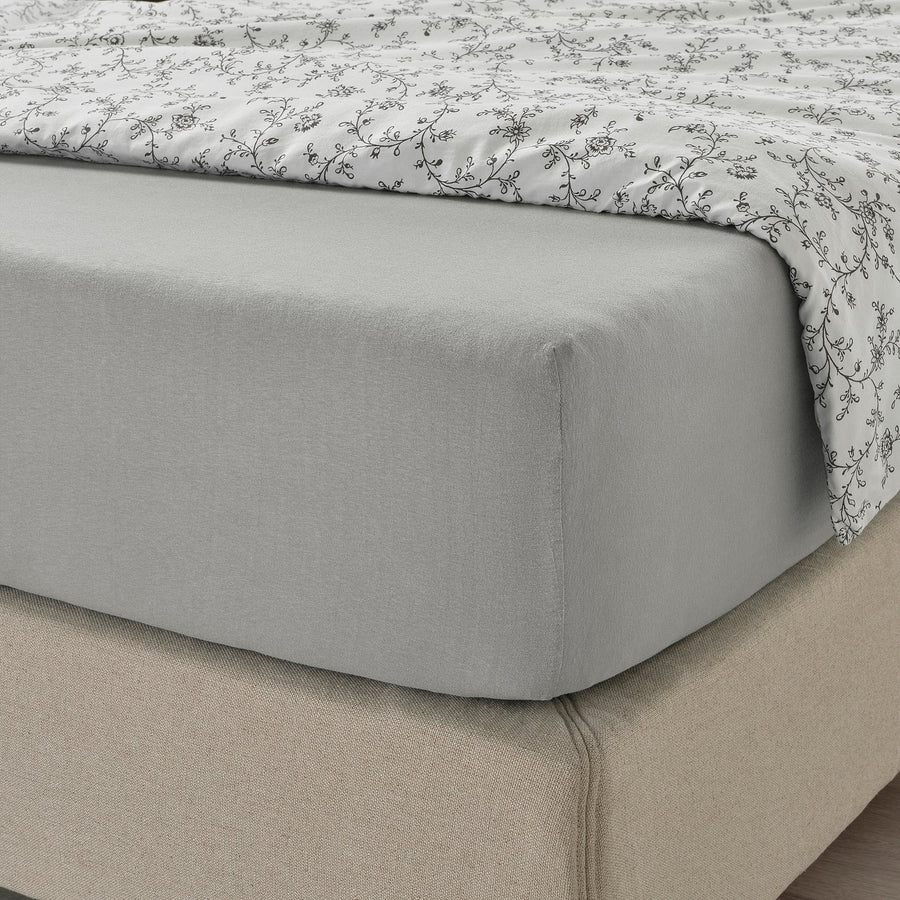 VÅRVIAL fitted sheet, grey, 140x200 cm