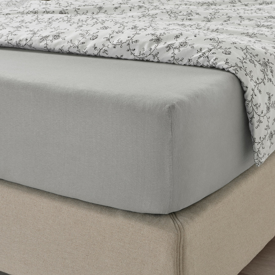 VÅRVIAL fitted sheet, grey, 160x200 cm