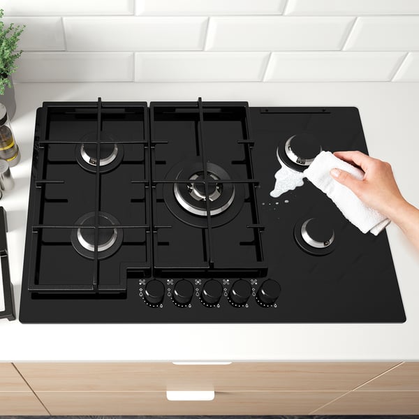 VASASTAN gas hob, IKEA 700 glass/black, 74 cm