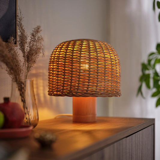 VATERBOM table lamp, bamboo/rattan, 27 cm