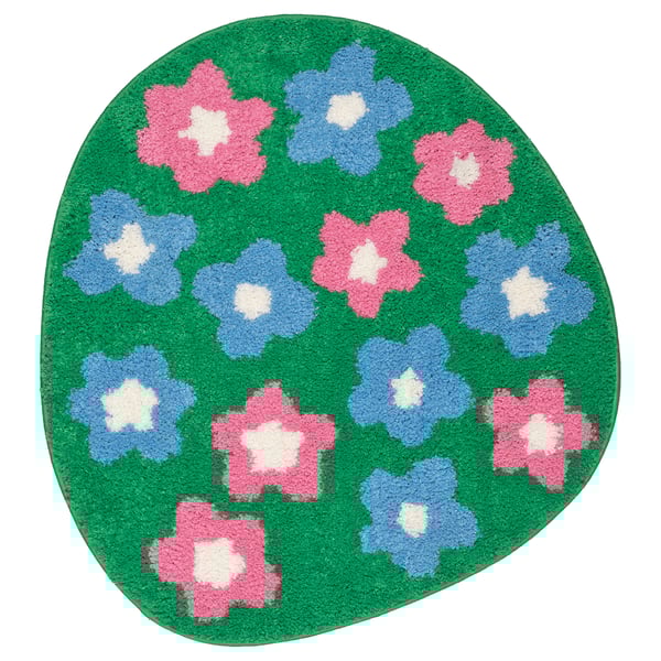 VATTENSKRUV bath mat, floral pattern/multicolour, 60x65 cm