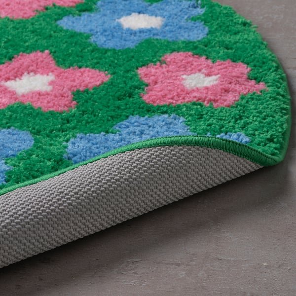 VATTENSKRUV bath mat, floral pattern/multicolour, 60x65 cm