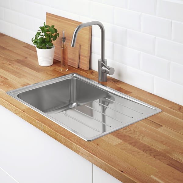 VATTUDALEN inset sink, 1 bowl with drainboard, stainless steel, 69x47 cm