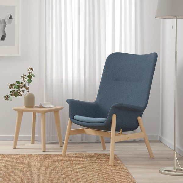 VEDBO high-back armchair, Gunnared blue, 45x108x85 cm
