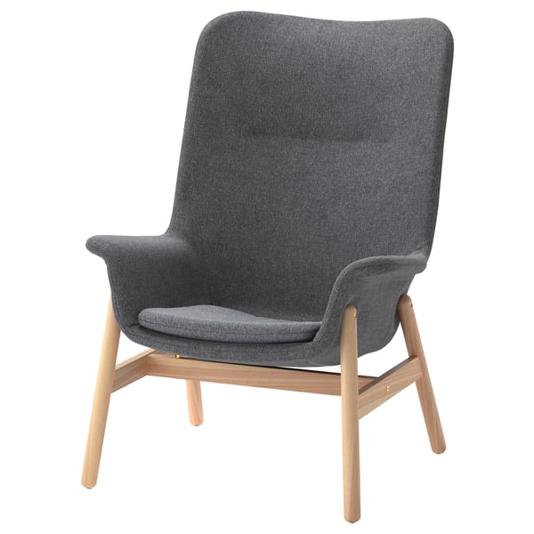 VEDBO high-back armchair, Gunnared dark grey, 45x108x85 cm