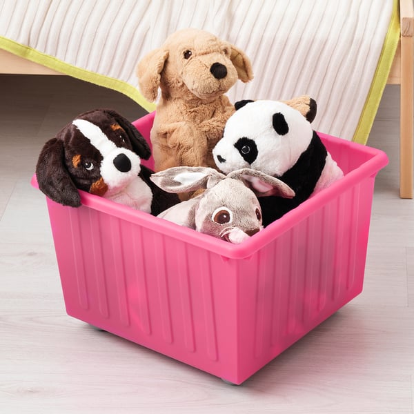 VESSLA storage crate with castors, light pink, 39x39 cm