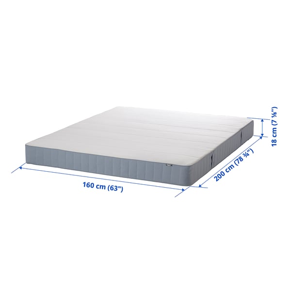 VESTMARKA sprung mattress, extra firm/light blue, 160x200 cm