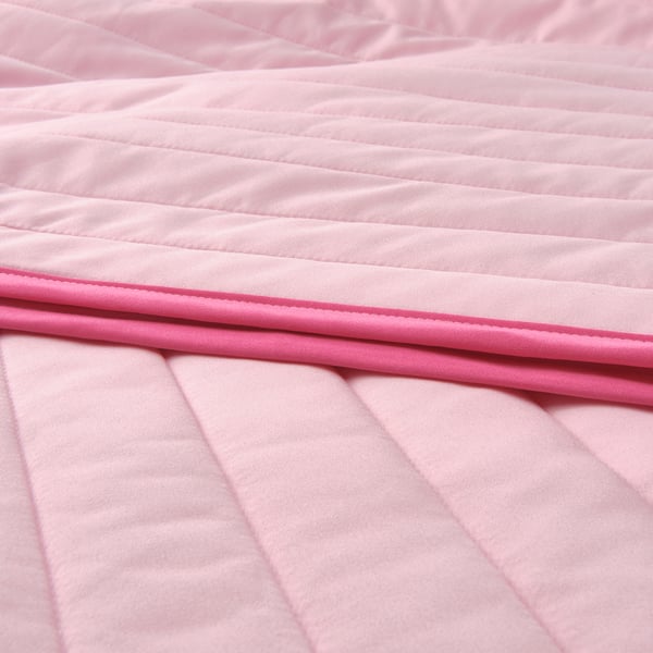 VETEJORDFLY bedspread, pink/white, 260x250 cm