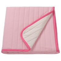 VETEJORDFLY bedspread, pink/white, 260x250 cm