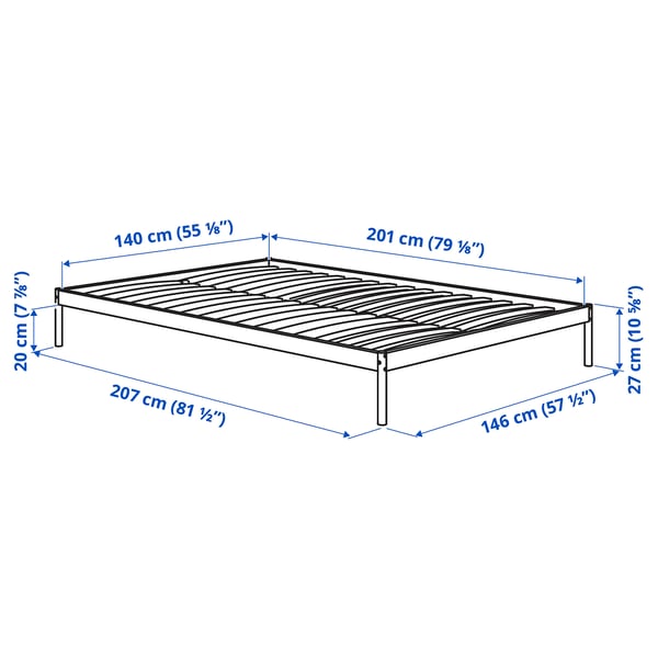VEVELSTAD bed frame with 2 headboards, white/Tolkning rattan, 140x200 cm