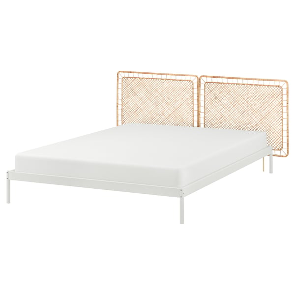 VEVELSTAD bed frame with 2 headboards, white/Tolkning rattan, 160x200 cm