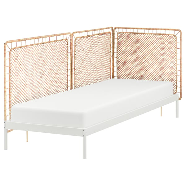 VEVELSTAD bed frame with 3 headboards, white/Tolkning rattan, 90x200 cm